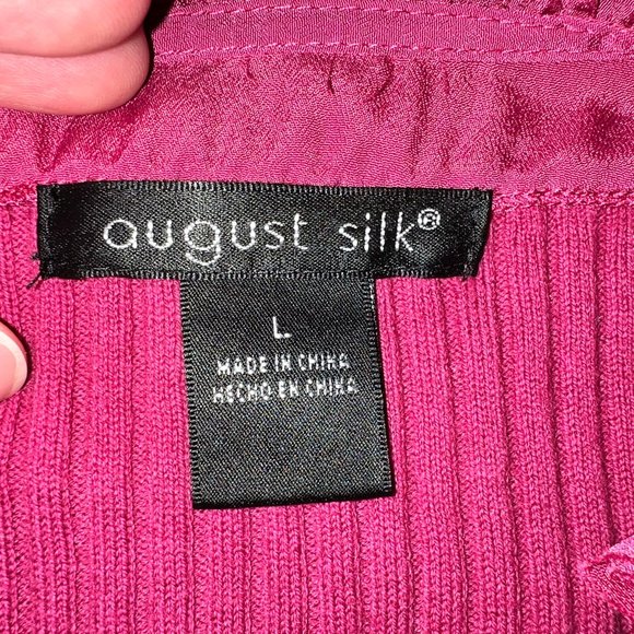August Silk Raspberry Stretch Sweater with Ruffle Faux Shirt - Large - Fashion - Picture 4 of 5